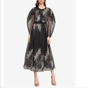 bcbgmaxazria embroidered organza midi dress